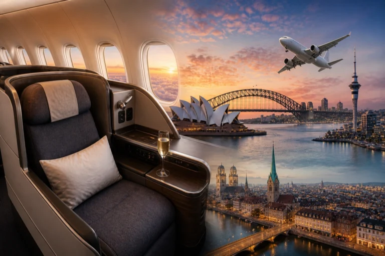 best business class flight deals USA to Australia New Zealand Europe
